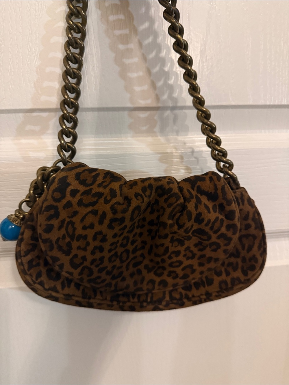 Leopard Print Brown Shoulder Bag with Chain Strap